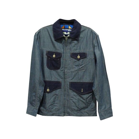 Junya Watanabe Man Zip Multi-Pocket Shirt Jacket in Blue Cotton Denim